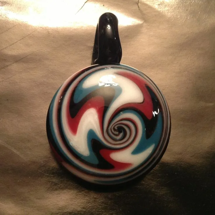 Red and Turquoise Swirl, original archive photograph of handmade glasswork by Ann Wierbinski