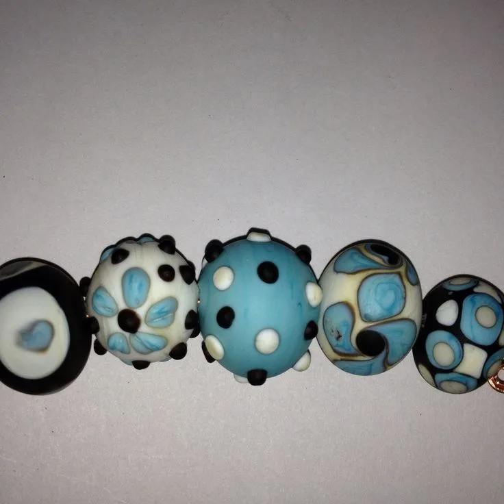 Etched Turquoise Brown Set, original archive photograph of handmade glasswork by Ann Wierbinski
