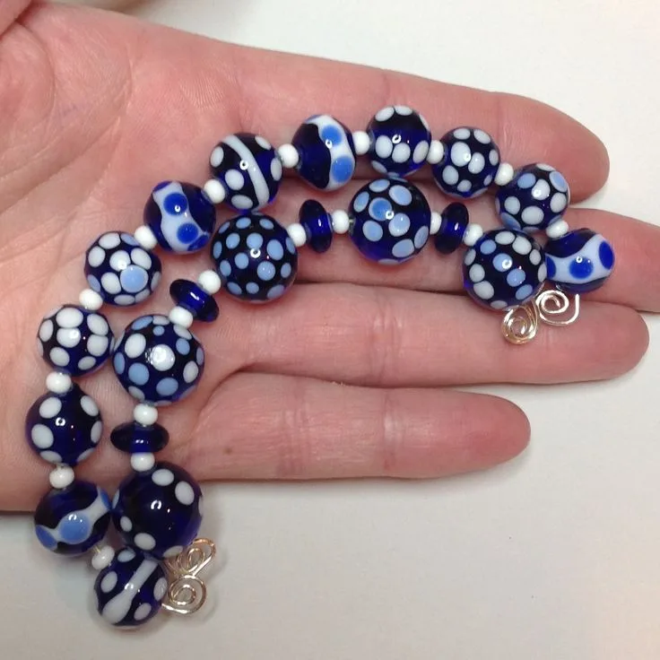 Cobalt Blue and White Dot Study Set, original archive photograph of handmade glasswork by Ann Wierbinski