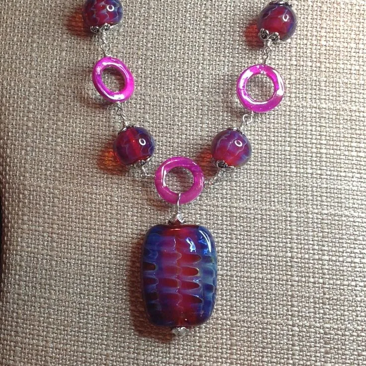 Fuscia Statement Set, original archive photograph of handmade glasswork by Ann Wierbinski