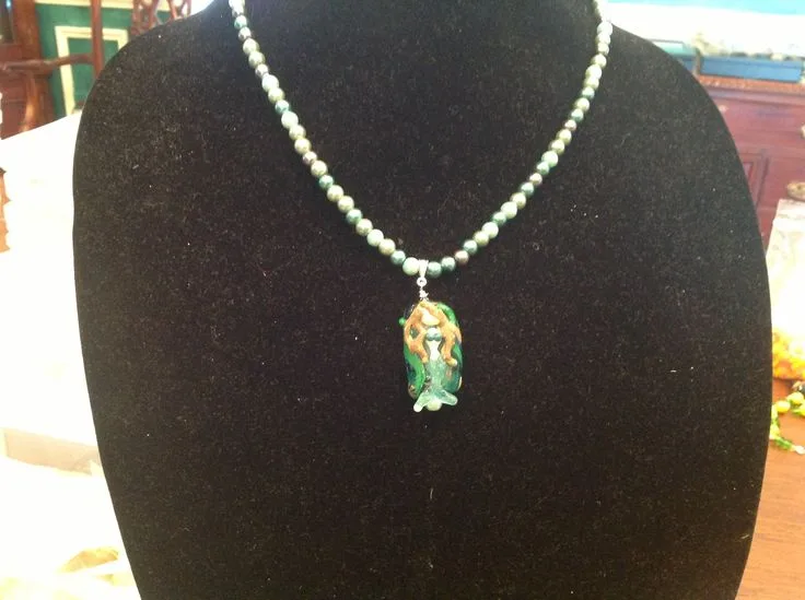 Teal Mermaid Necklace, original archive photograph of handmade glasswork by Ann Wierbinski