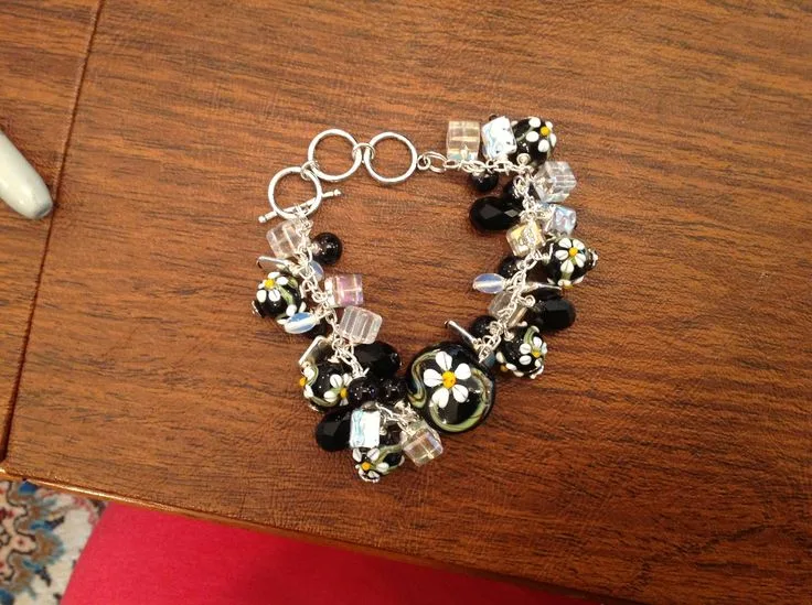 Black and White Dangle Bracelet, original archive photograph of handmade glasswork by Ann Wierbinski