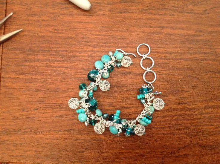 Turquoise Dangle Bracelet, original archive photograph of handmade glasswork by Ann Wierbinski