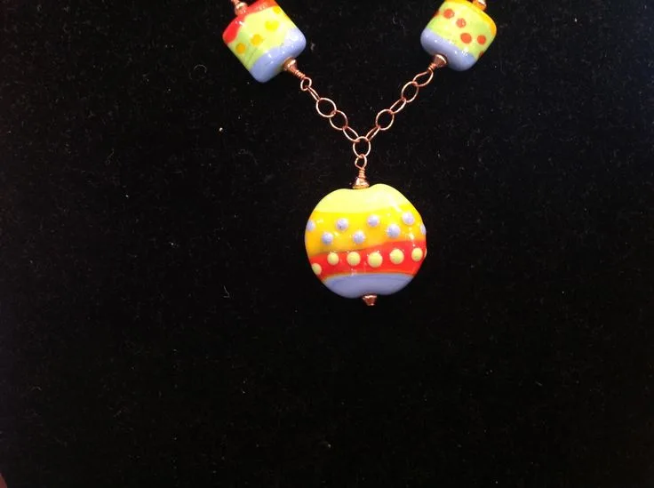 Copper Bright Necklace and Earring Set, original archive photograph of handmade glasswork by Ann Wierbinski