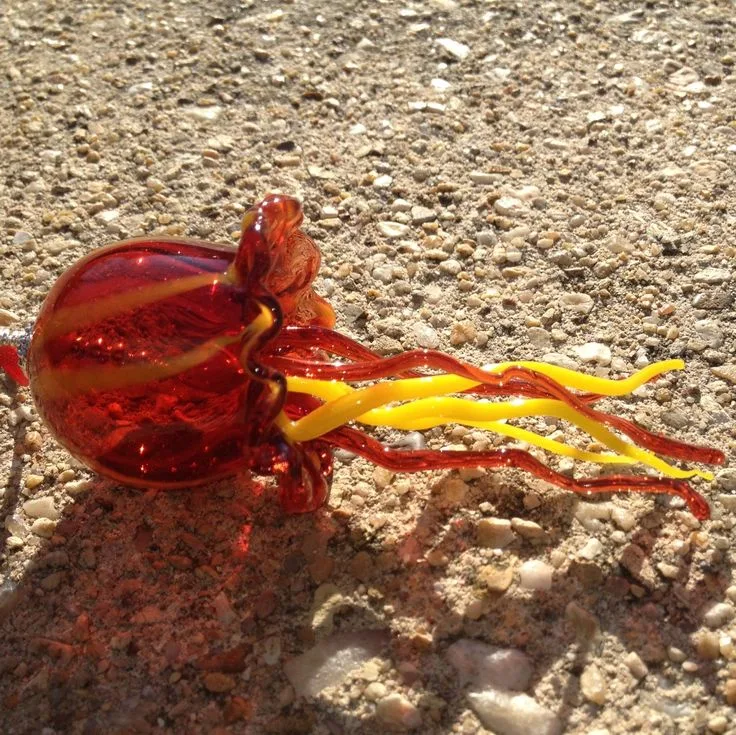 Transparent Red and Yellow Jellyfish Medium, original archive photograph of handmade glasswork by Ann Wierbinski