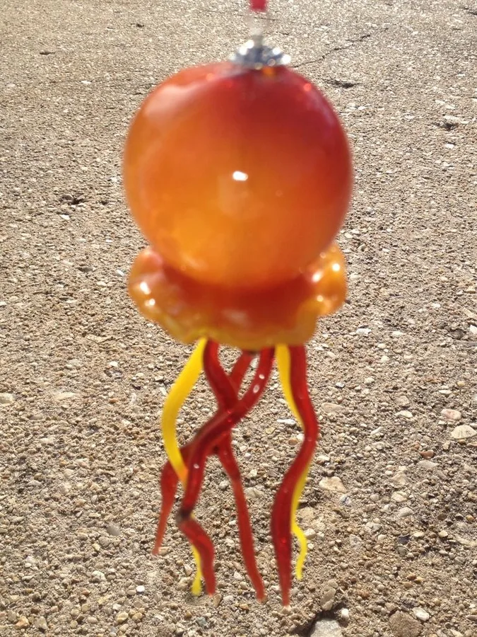 Red and Yellow Medium Jellyfish, original archive photograph of handmade glasswork by Ann Wierbinski