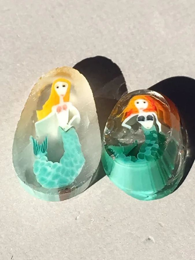 Mermaid Pair, original archive photograph of handmade glasswork by Ann Wierbinski