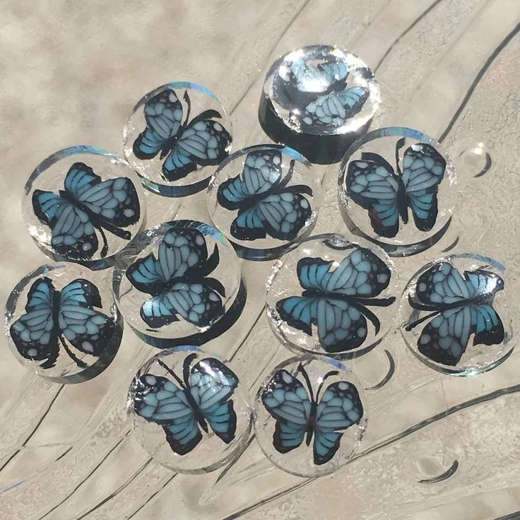 Blue Butterfly Collection, original archive photograph of handmade glasswork by Ann Wierbinski