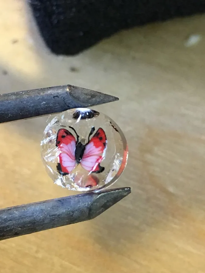 Pink-and-Black Butterfly, original archive photograph of handmade glasswork by Ann Wierbinski