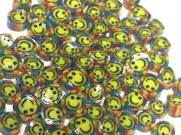 Smiley Face Field, original archive photograph of handmade glasswork by Ann Wierbinski