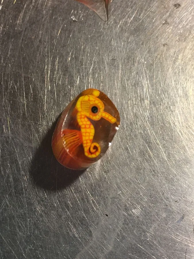 Orange Seahorse, original archive photograph of handmade glasswork by Ann Wierbinski
