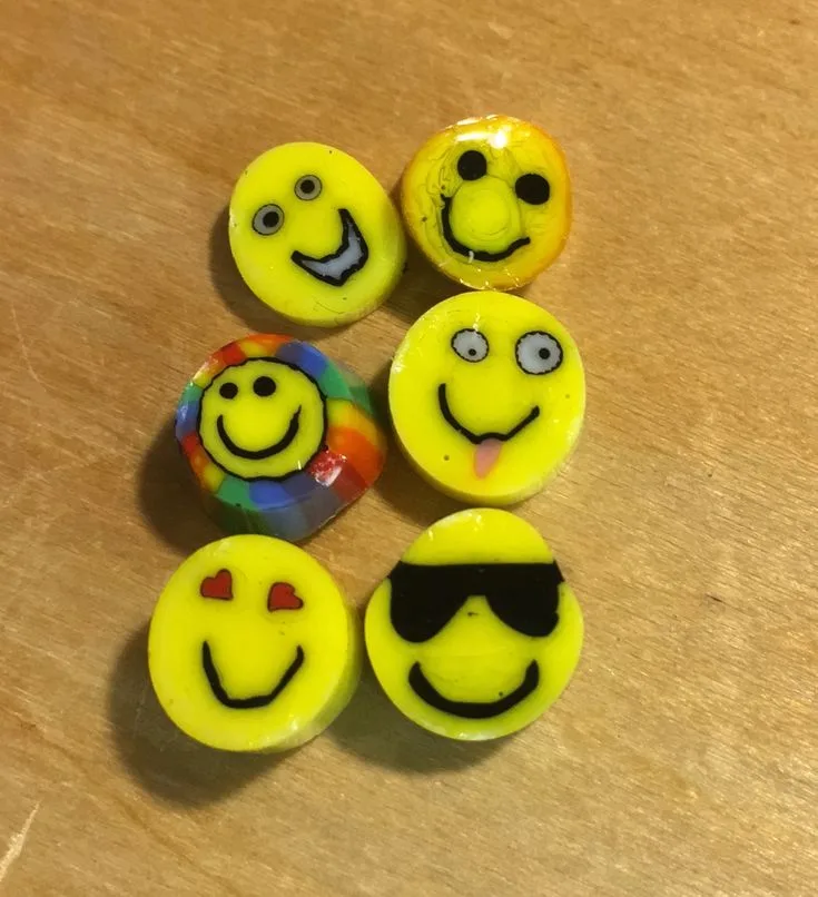 Smiley Face Collection, original archive photograph of handmade glasswork by Ann Wierbinski